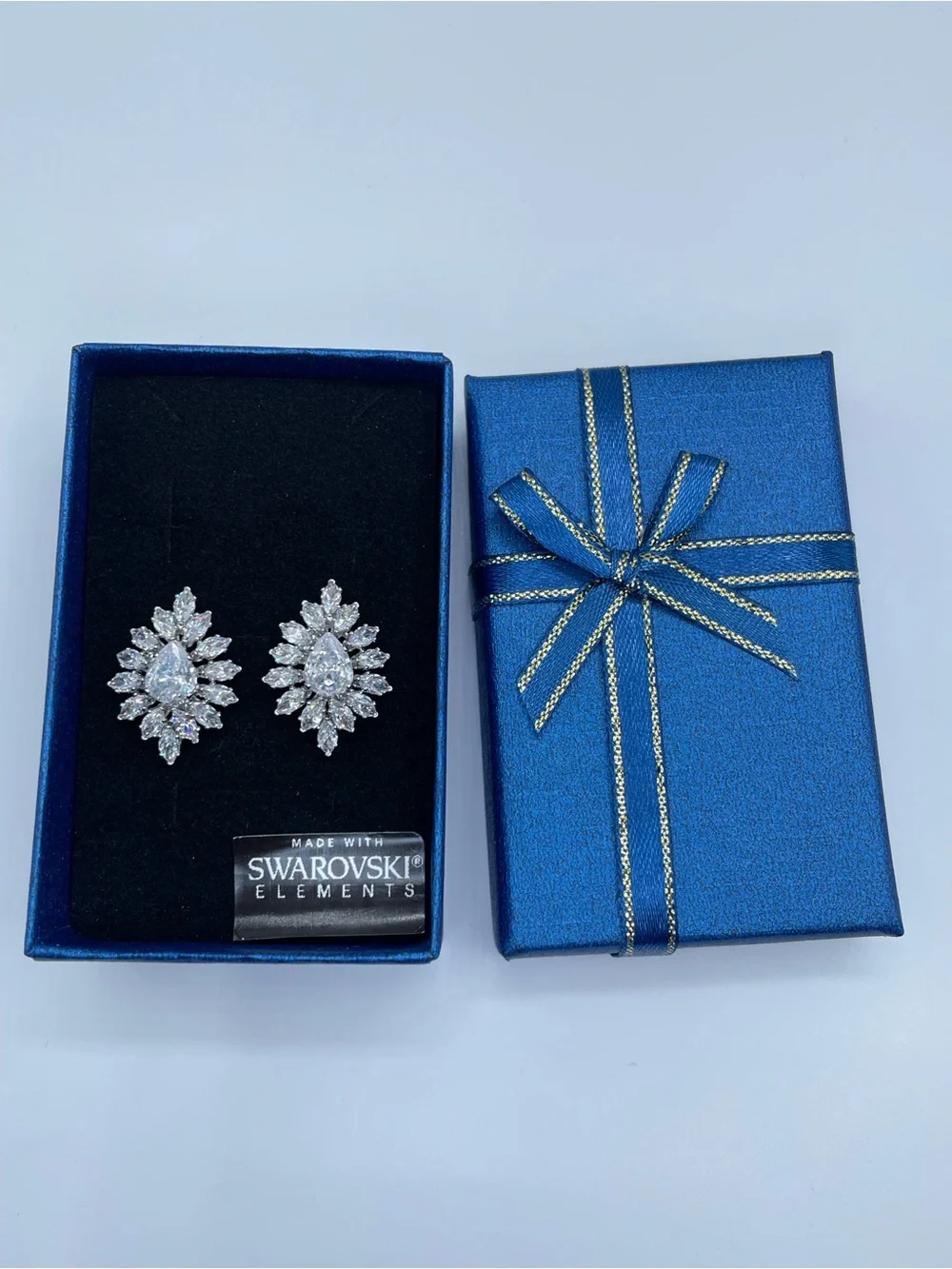Swarovski Crystal Elements White Pear Halo Statement Stud Bridal Earrings Formal